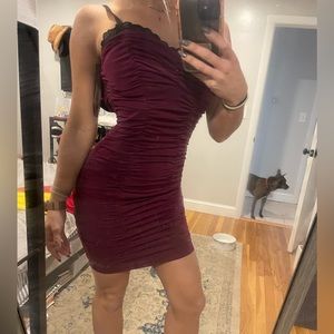 Wine ruched dress from Bebe
